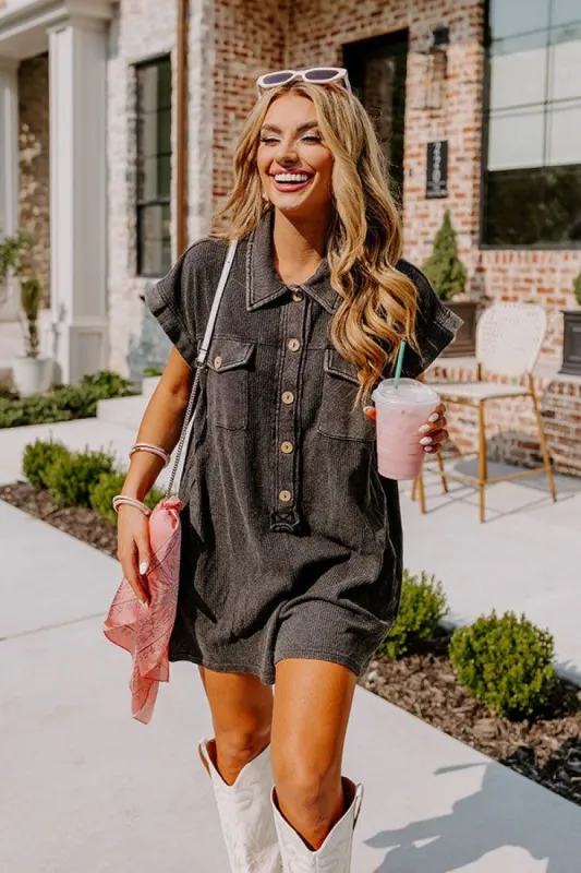 Wonderful Weekend Waffle Knit Romper in Vintage Black sold by Impressions