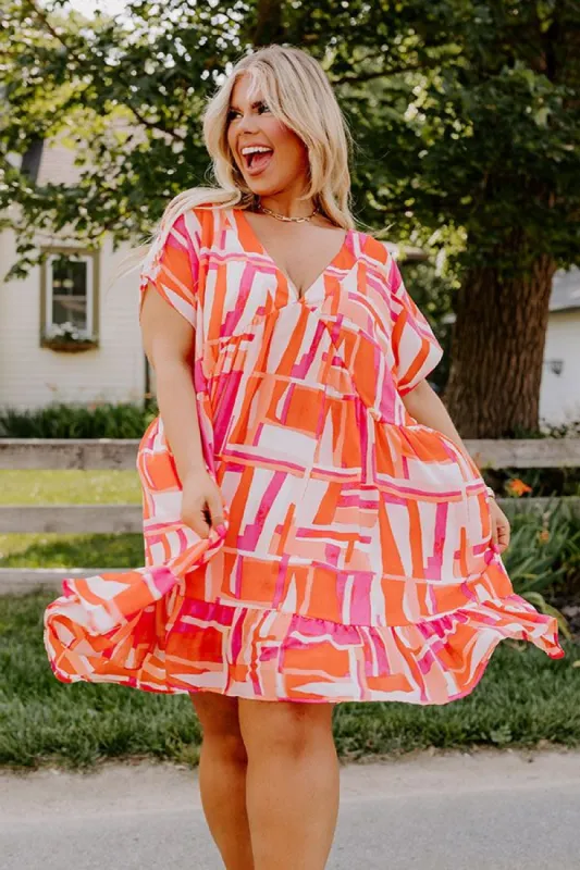 Tulip Fields Shift Dress in Tangerine Curves sold by Impressions