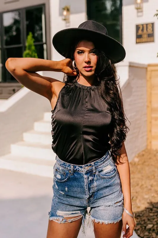 Renegade Ruched Satin Top In Black sold by Impressions