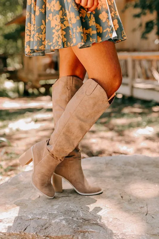 The Lucas Faux Suede Knee High Boot in Taupe sold by Impressions