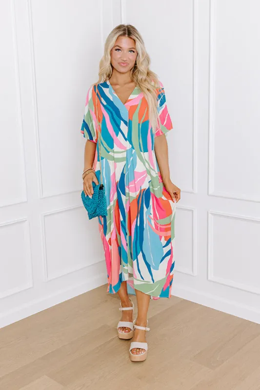 Coastal Breeze Linen-Blend Caftan Midi made by entro