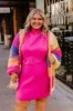 Slow Mornings Sweater Dress In Hot Pink Curves sold by Impressions