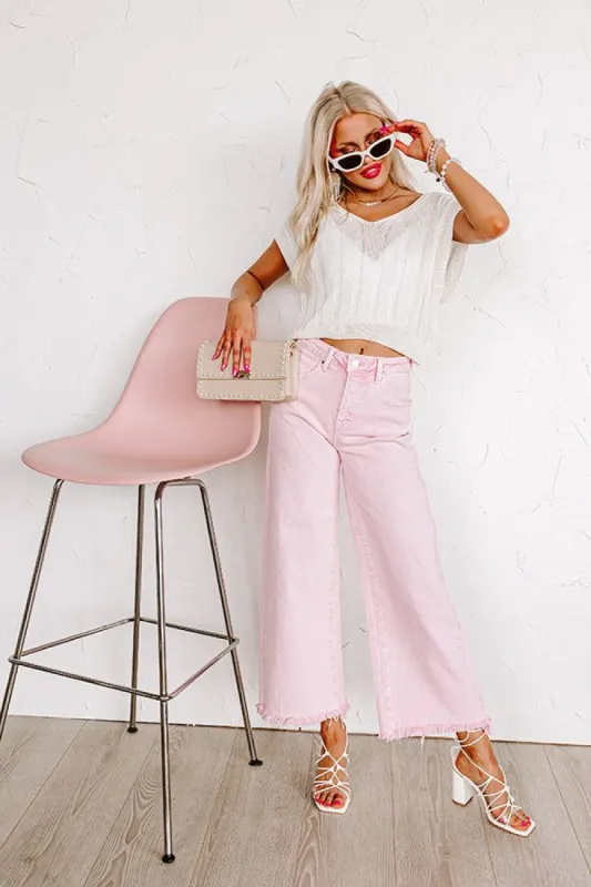 The Utopia High Waist Straight Leg Jean in Pink sold by Impressions