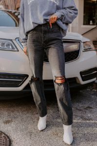 The Jackson High Waist Distressed Jean in Vintage Black sold by Impressions