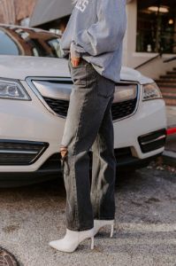 The Jackson High Waist Distressed Jean in Vintage Black sold by Impressions