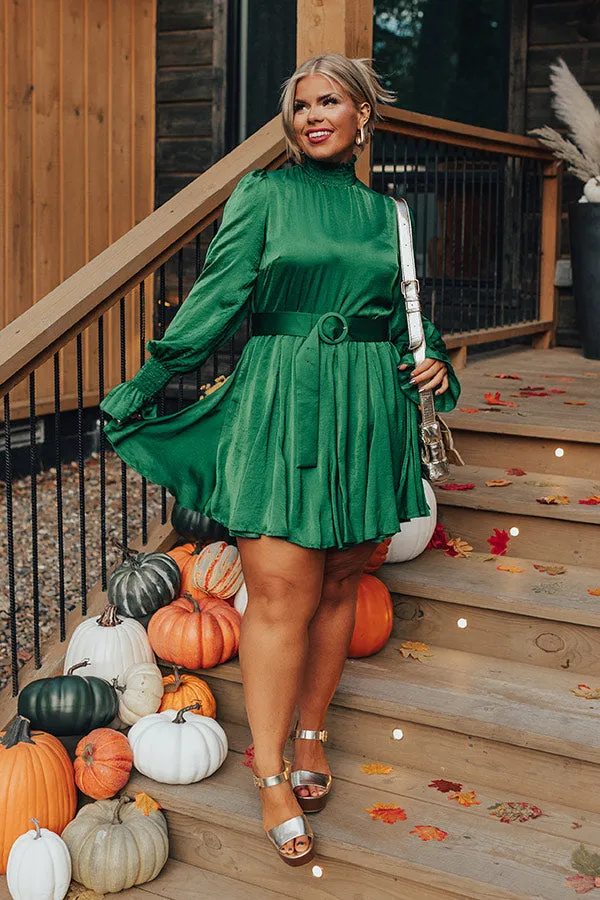 Prosecco Splash Mini Dress In Hunter Green Curves sold by Impressions