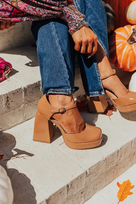 The Brielle Patent Platform Heel In Iced Latte sold by Impressions
