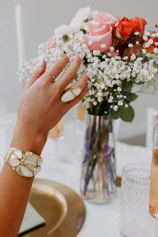 Margot Vintage Gold Cocktail Ring in White Mix sold by Impressions