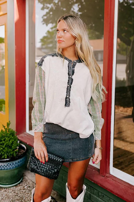 Bonfire Season Vintage Henley Top in Green sold by Impressions