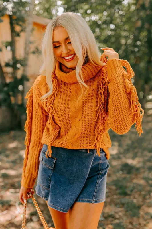 Caught Crushing Fringe Knit Sweater In Pumpkin sold by Impressions