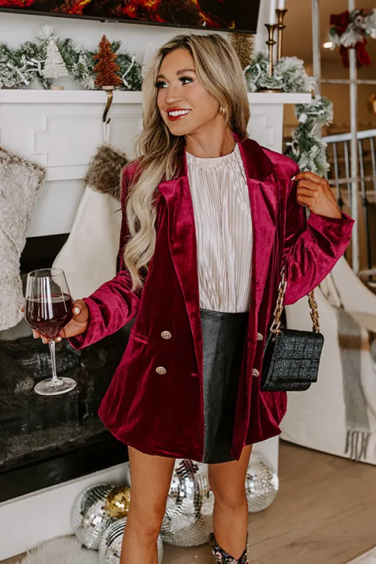 Luxe Lane Velvet Blazer In Wine sold by Impressions