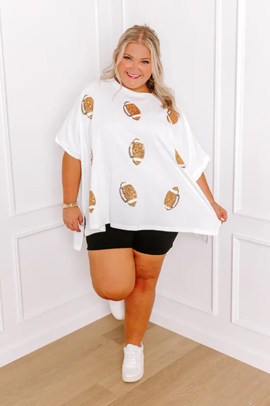 Football Season Sequin Oversized Tee in Ivory Curves sold by Impressions