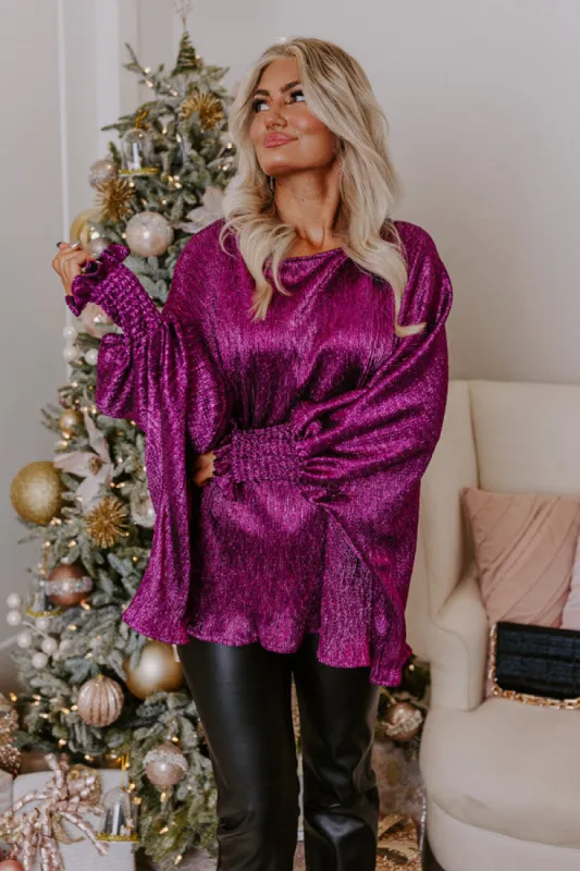 Sleek Silhouettes Metallic Top In Fuchsia sold by Impressions