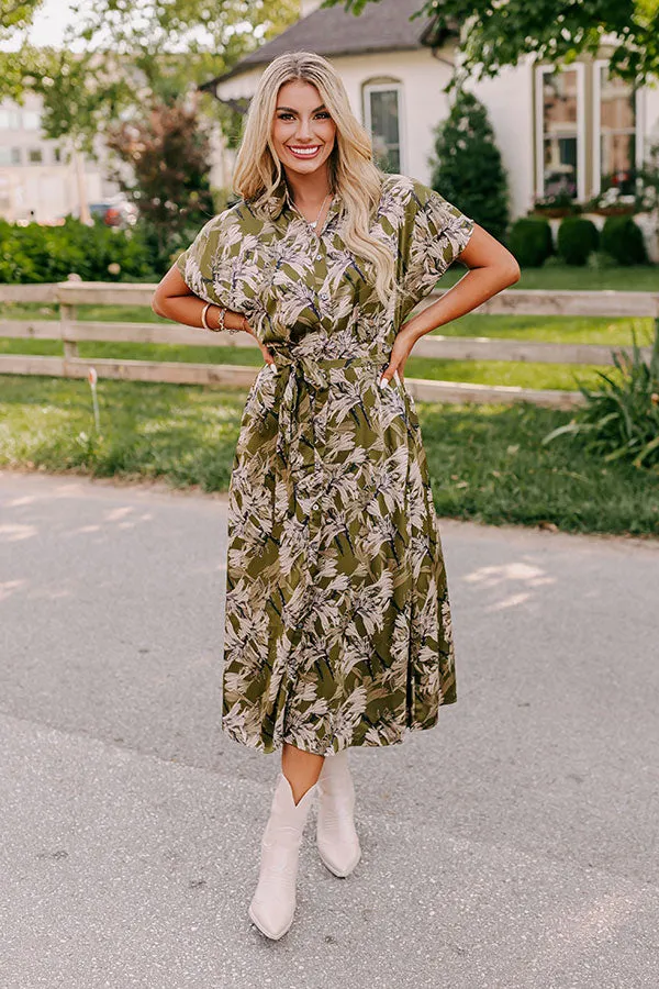 Vineyard Charm Satin Midi in Olive sold by Impressions product image thumbnail 5