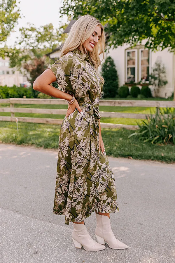 Vineyard Charm Satin Midi in Olive sold by Impressions product image thumbnail 2