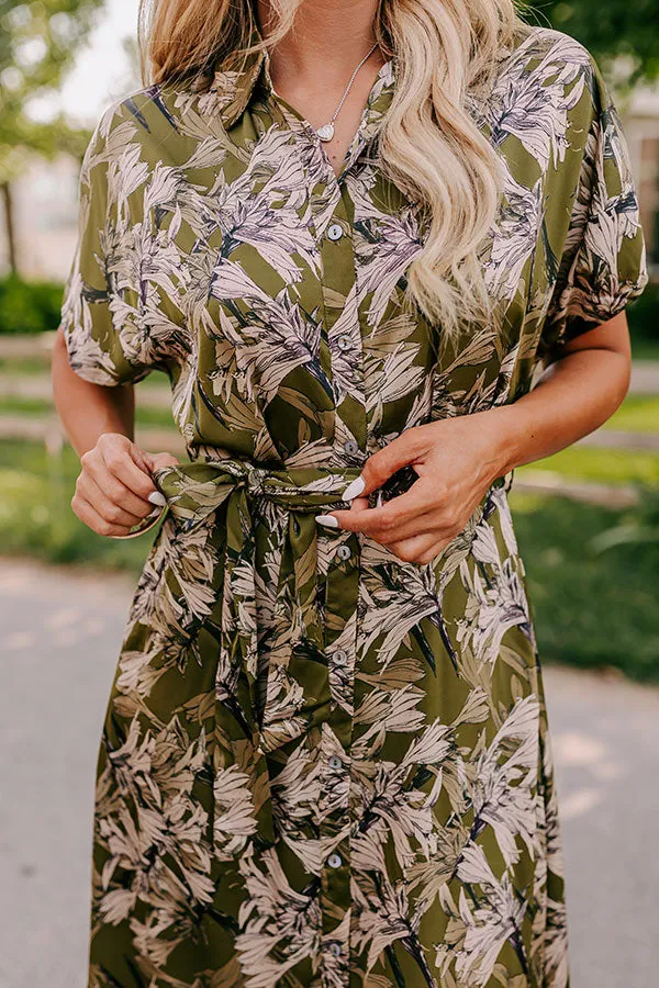 Vineyard Charm Satin Midi in Olive sold by Impressions product image thumbnail 3