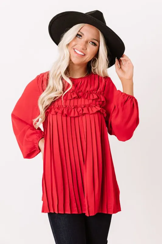 Manhattan Socialite Pleated Top in Wine sold by Impressions