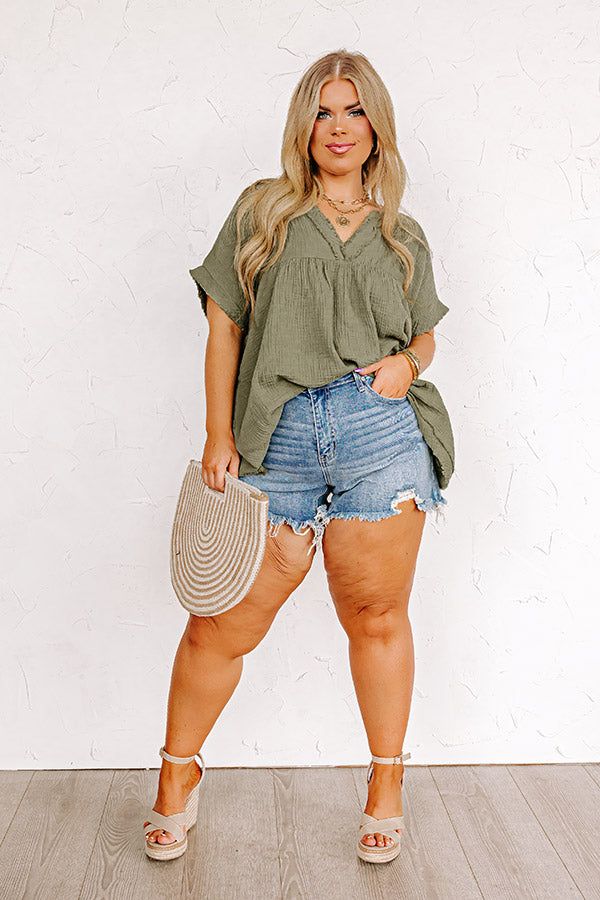 Beyond Lovely Shift Top In Olive Curves sold by Impressions product image thumbnail 4