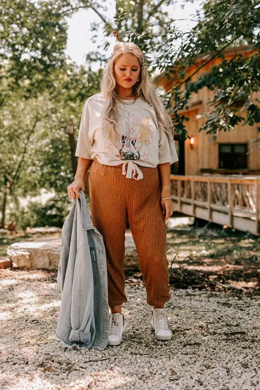 Cozy A La Mode Knit Joggers In Camel Curves sold by Impressions