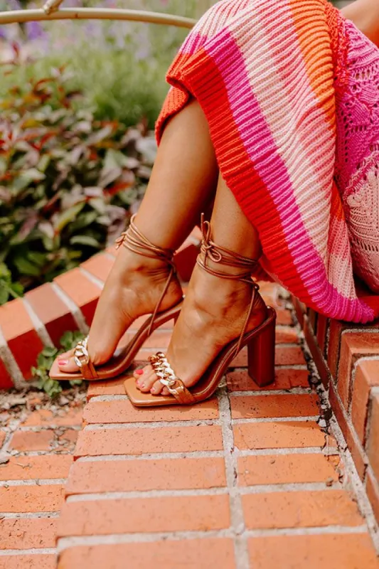 The Emilio Lace Up Heel In Camel sold by Impressions