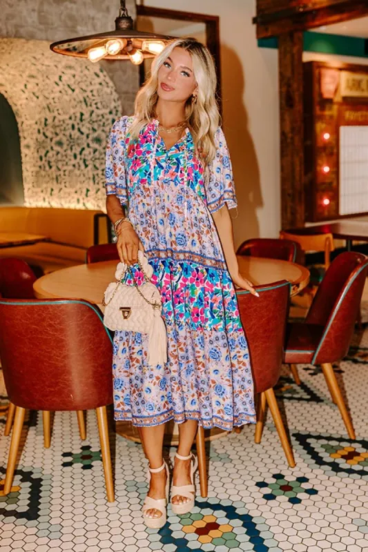 Tropical Bloom Midi in Dusty Purple sold by Impressions