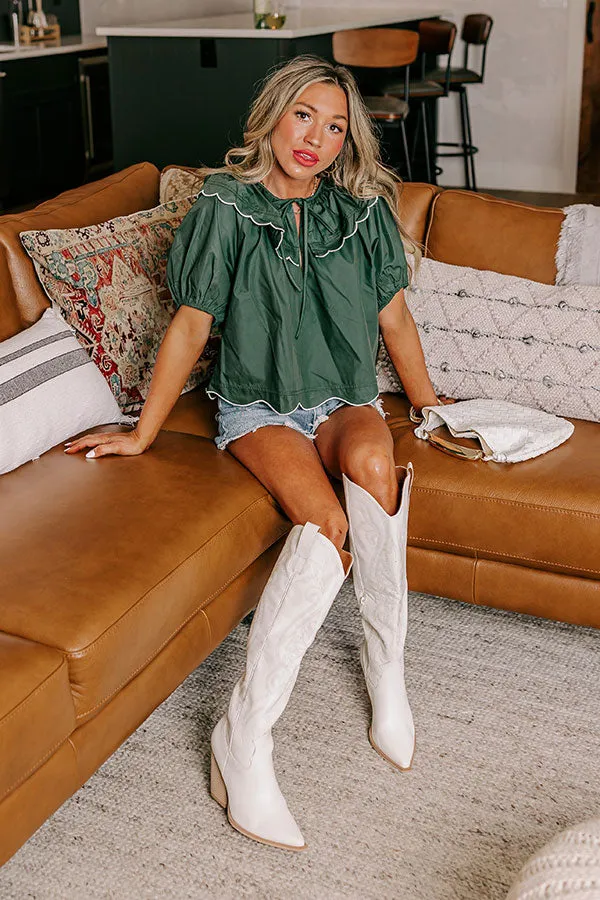 Charm and Charisma Scalloped Top in Hunter Green sold by Impressions