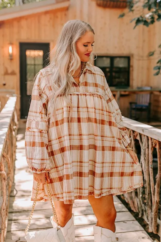 Soho Sweetness Plaid Babydoll Dress in Camel Curves sold by Impressions