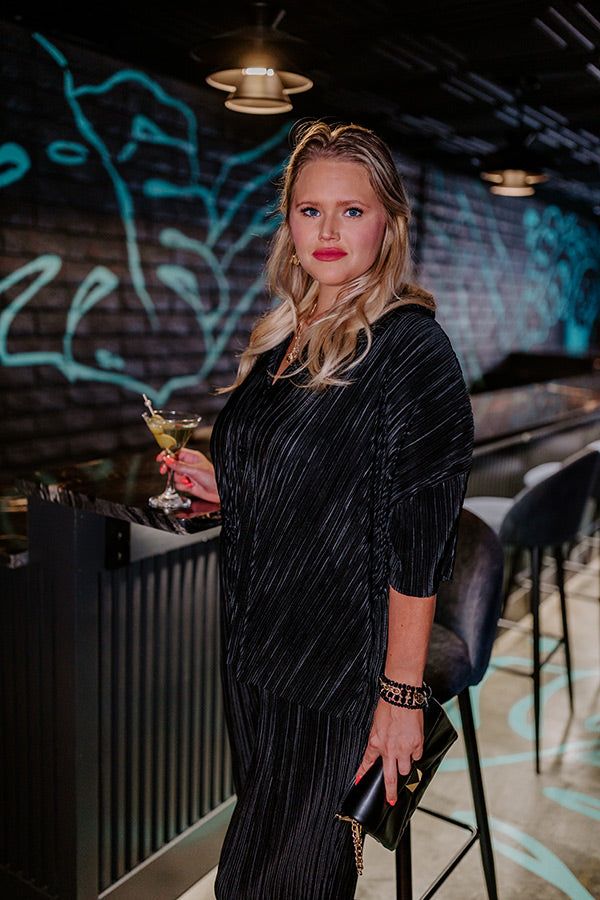 Graceful Appearance Pleated Button Up In Black Curves sold by Impressions