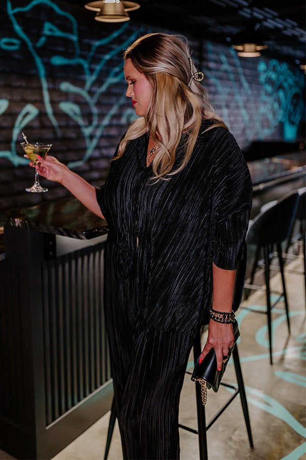 Graceful Appearance Pleated Button Up In Black Curves sold by Impressions product image thumbnail 5