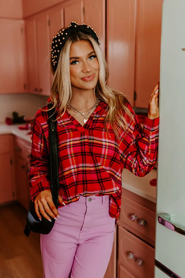 Catching Feelings Plaid Top In Pink sold by Impressions