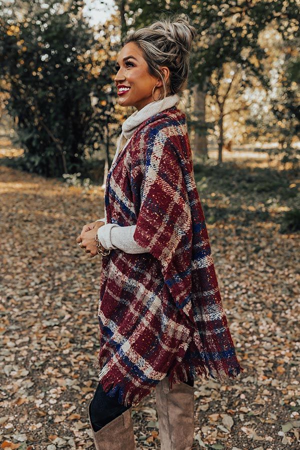 Chic Checklist Plaid Poncho In Aurora Red sold by Impressions product image thumbnail 4