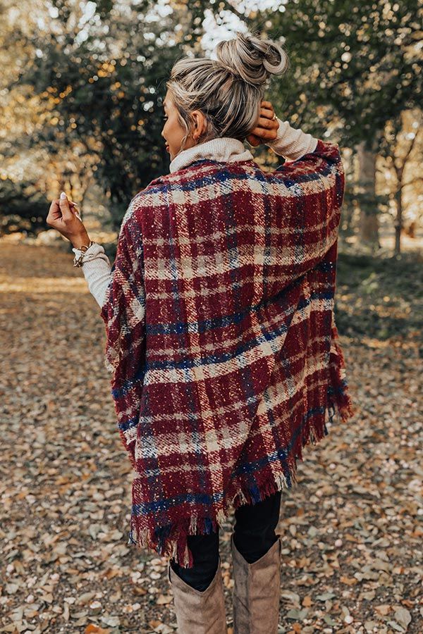 Chic Checklist Plaid Poncho In Aurora Red sold by Impressions product image thumbnail 5
