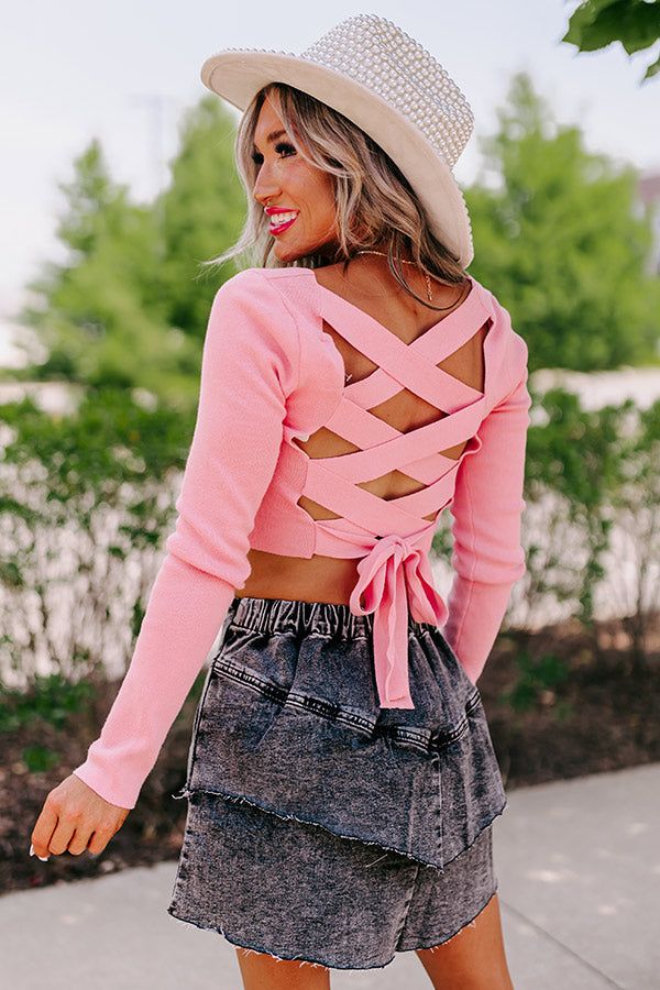 Summer Of Fun Lace Up Crop Top In Pink sold by Impressions