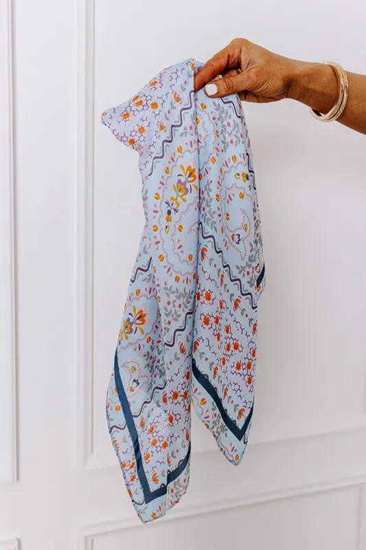 Garden Picnic Satin Hair Scarf in Sky Blue sold by Impressions