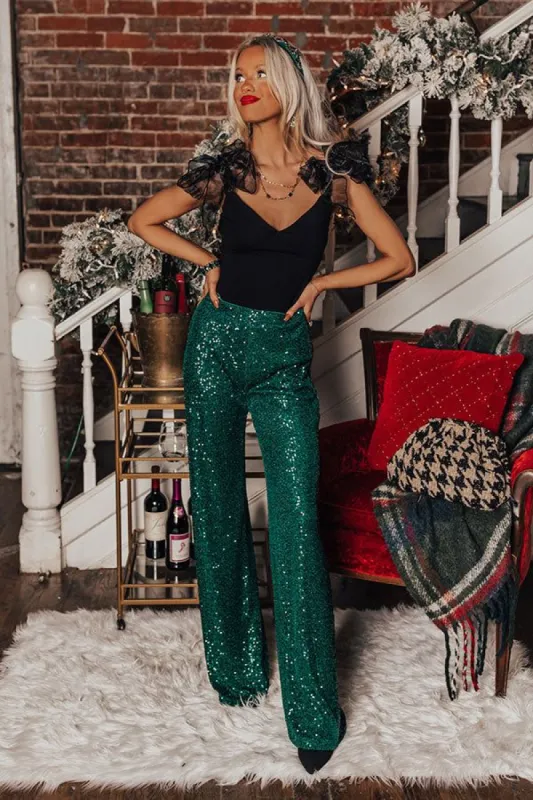 Sparkle In The City High Waist Sequin Pants In Hunter Green sold by Impressions