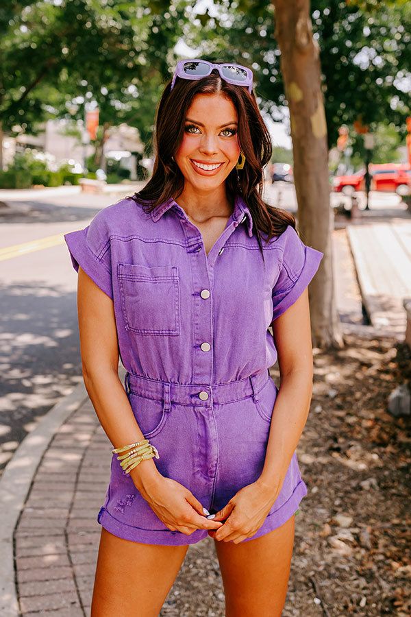 Sweet Duet Distressed Denim Romper In Purple sold by Impressions product image thumbnail 3