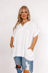 Beyond Lovely Shift Top In White Curves sold by Impressions