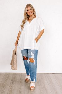Beyond Lovely Shift Top In White Curves sold by Impressions