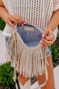 Right On Cue Fringe Crossbody In Grey sold by Impressions