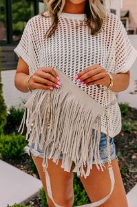 Right On Cue Fringe Crossbody In Grey sold by Impressions