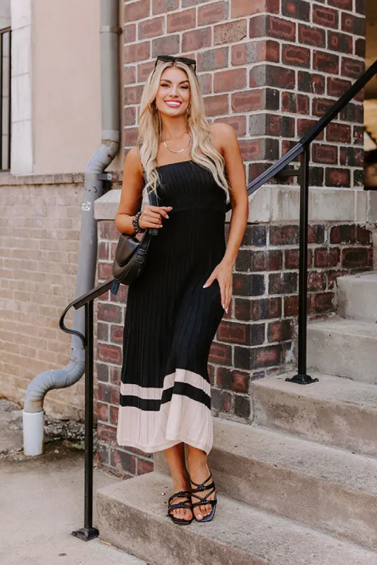 Coastal Cutie Ribbed Maxi Dress in Black sold by Impressions