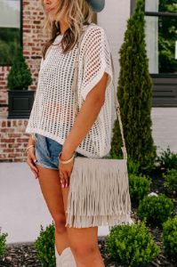 Right On Cue Fringe Crossbody In Grey sold by Impressions