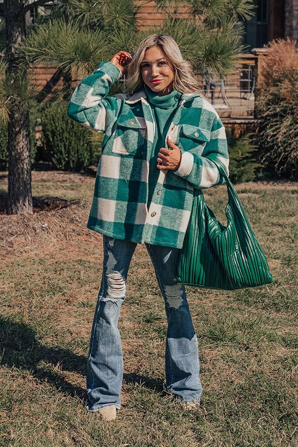 Cozy Paradise Plaid Jacket in Hunter Green sold by Impressions
