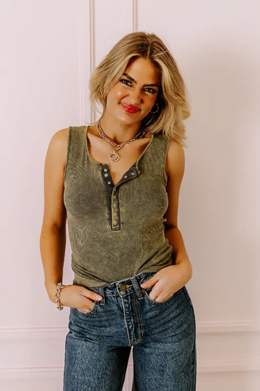Summer Sweetness Ribbed Tank In Army Green sold by Impressions