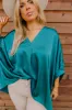 Everyday Dreams Satin Shift Top in Hunter Green Curves sold by Impressions