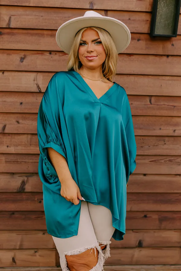 Everyday Dreams Satin Shift Top in Hunter Green Curves sold by Impressions