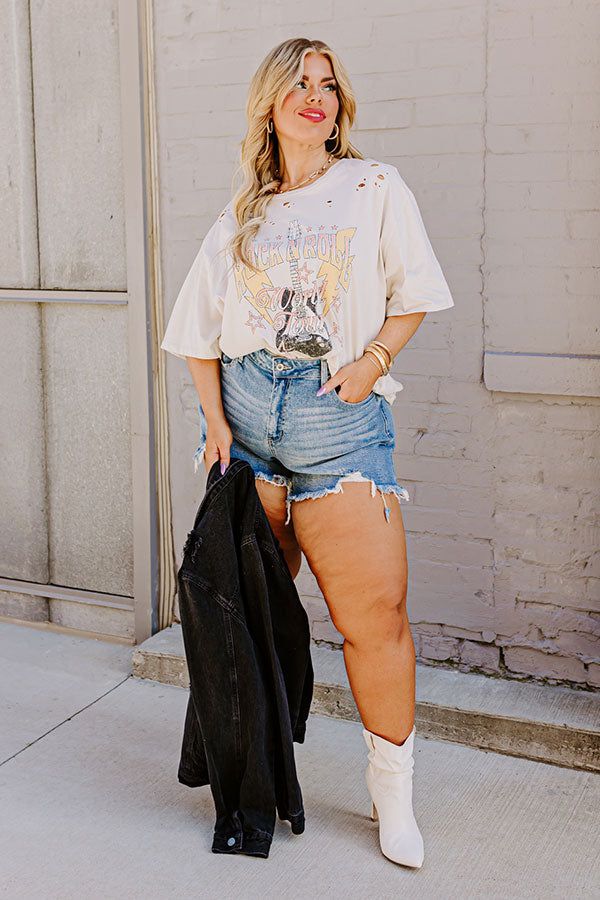 Rock N Roll World Tour Distressed Boyfriend Tee In Stone Curves sold by Impressions product image thumbnail 4