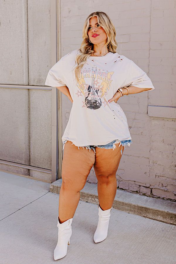 Rock N Roll World Tour Distressed Boyfriend Tee In Stone Curves sold by Impressions product image thumbnail 2