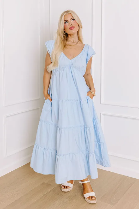 Field of Dreams Maxi Dress in Sky Blue Curves sold by Impressions