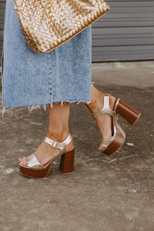 The Walton Platform Heel In Gold sold by Impressions